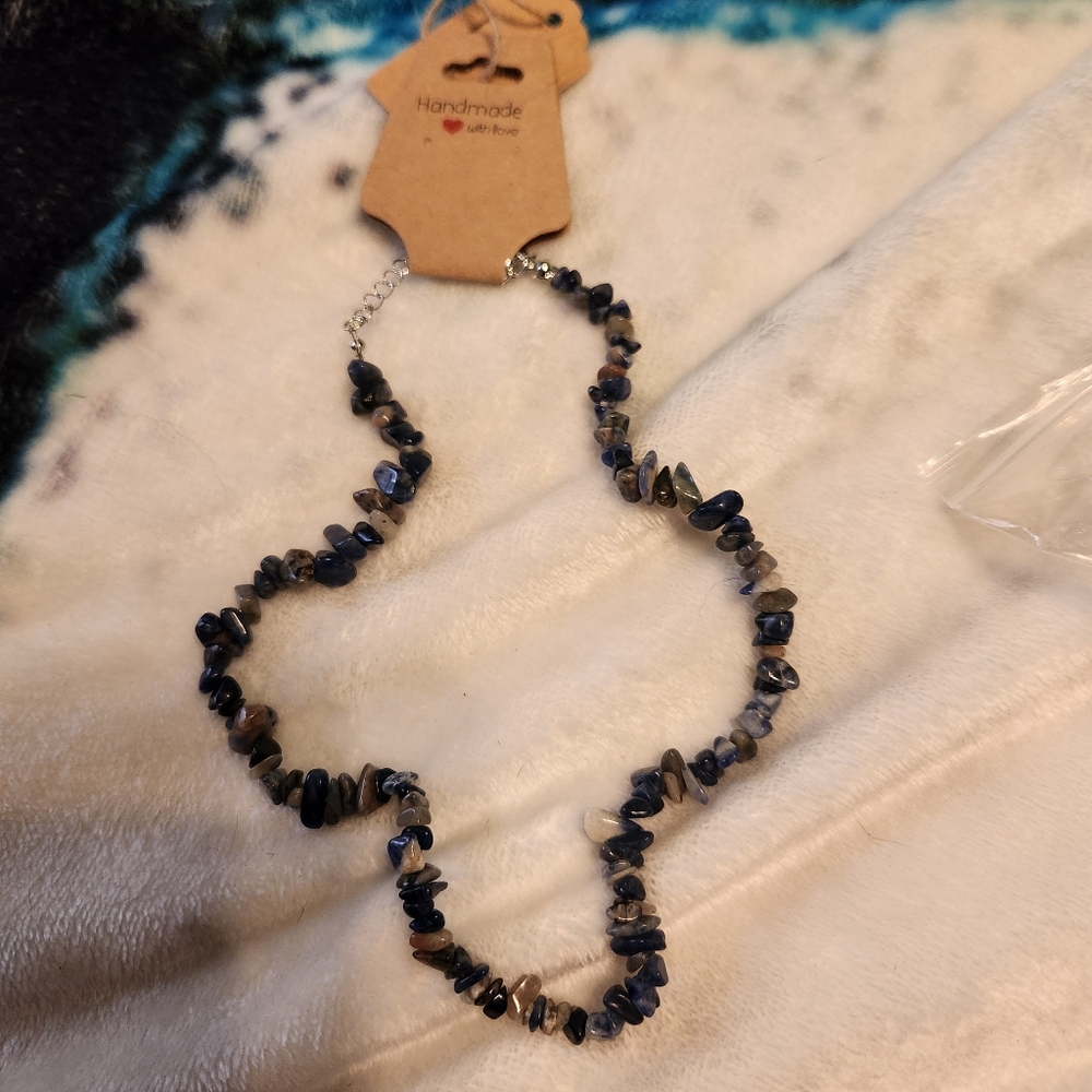 Handmade Blue and Black Stone Necklace
